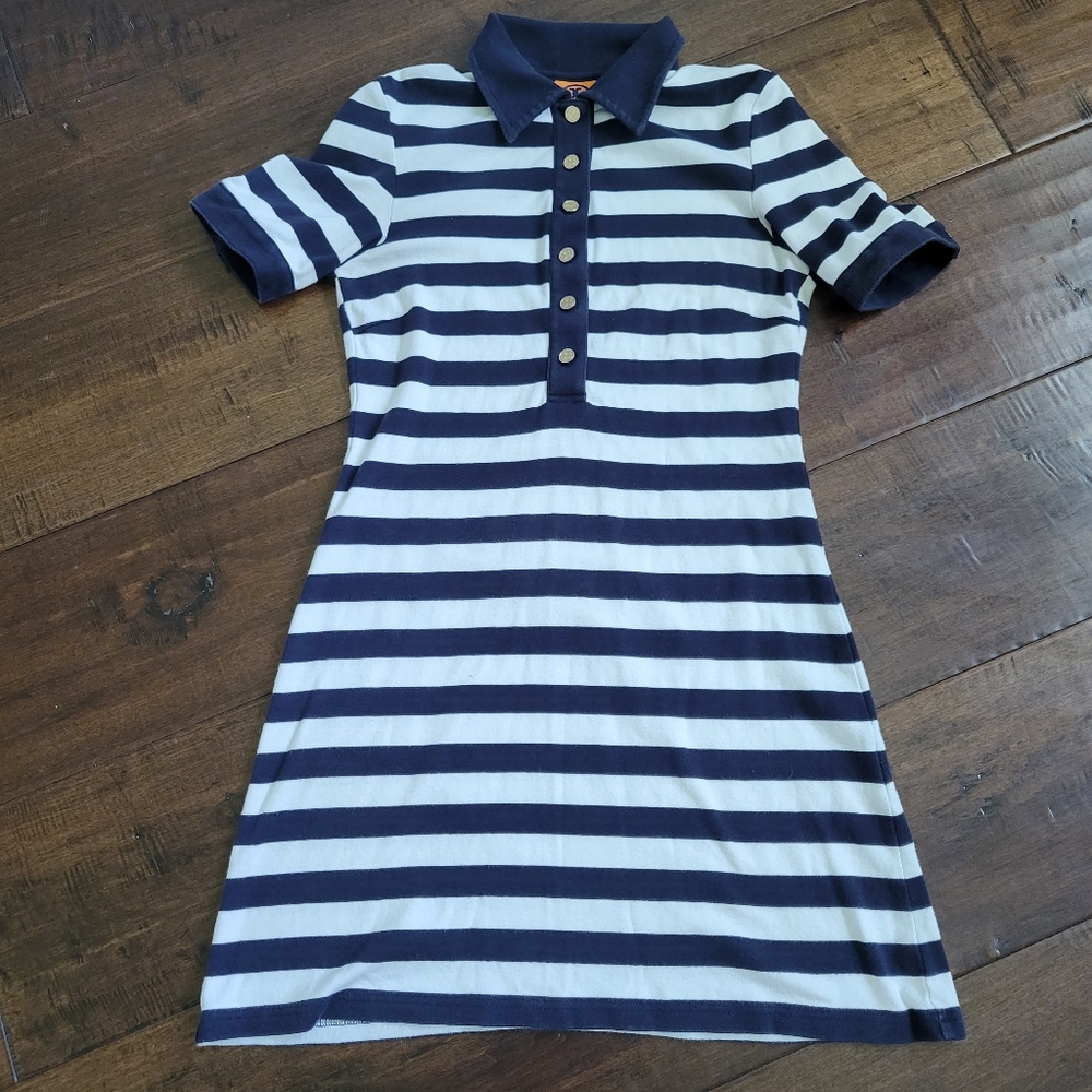 Tory Burch Navy and White Striped Polo Dress